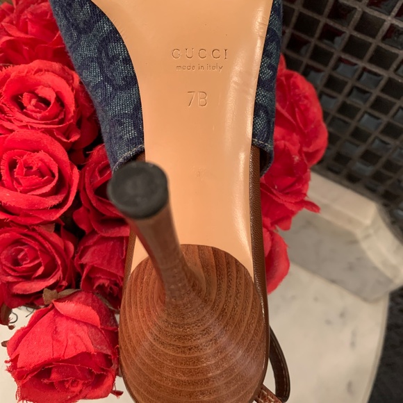 Authentic Gucci denim bamboo sling back heels. - Picture 3 of 7